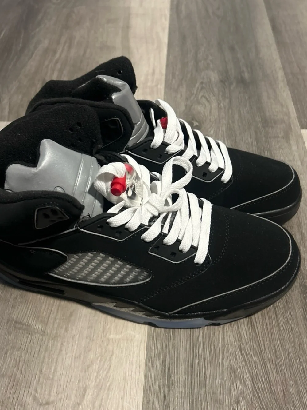 Jordan Black and Silver High-Top Sneakers with White Laces